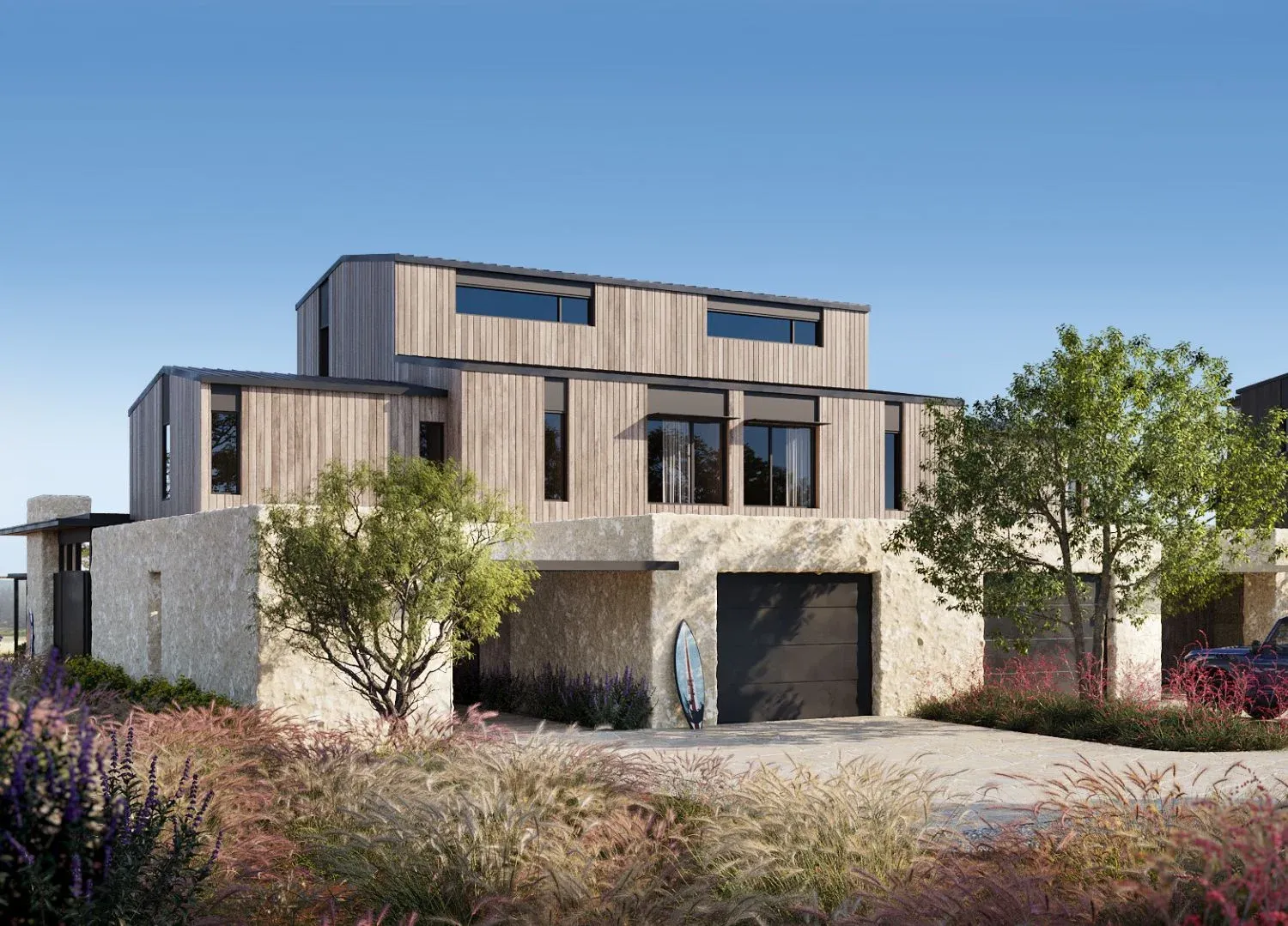 Austin Surf Club with private pool and outdoor living space – 3D architectural rendering