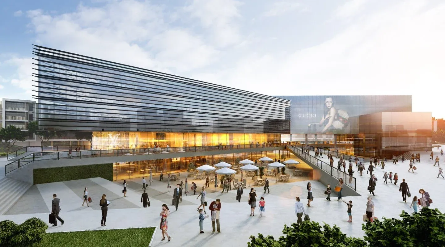 exterior rendering of a retail park