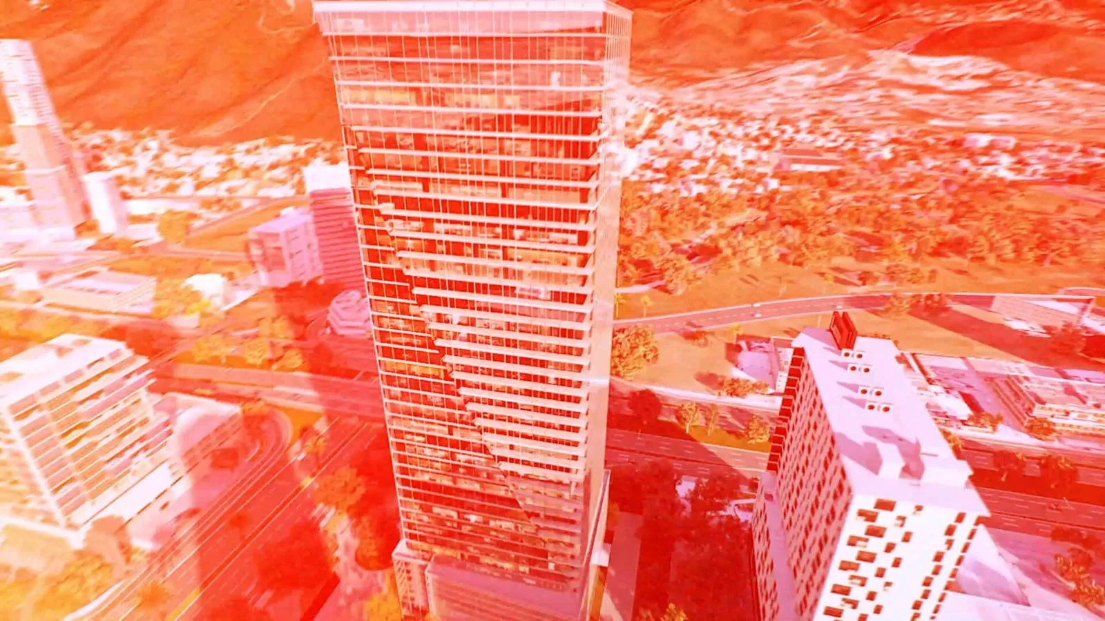 rendering of a building with off lighting