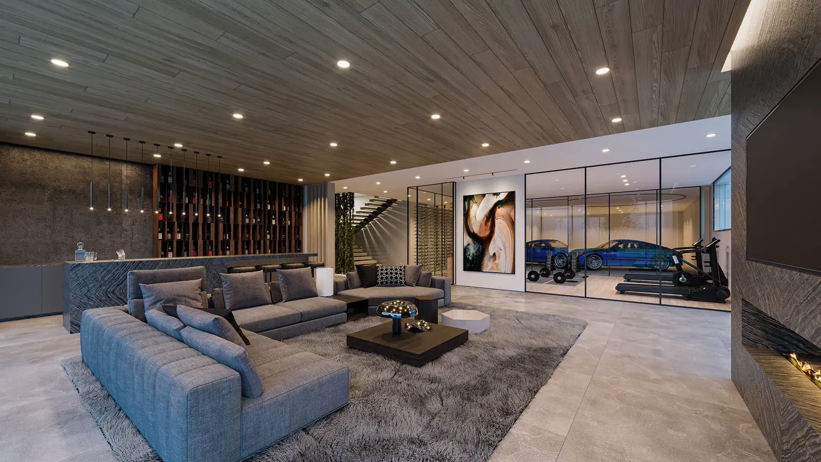 3D interior rendering showing detailed materials and finishes