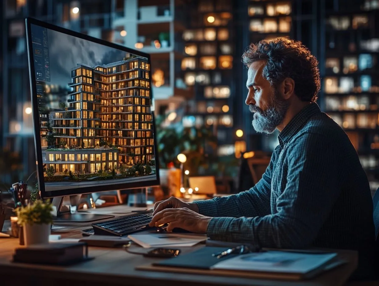 man sat at desk using ai software