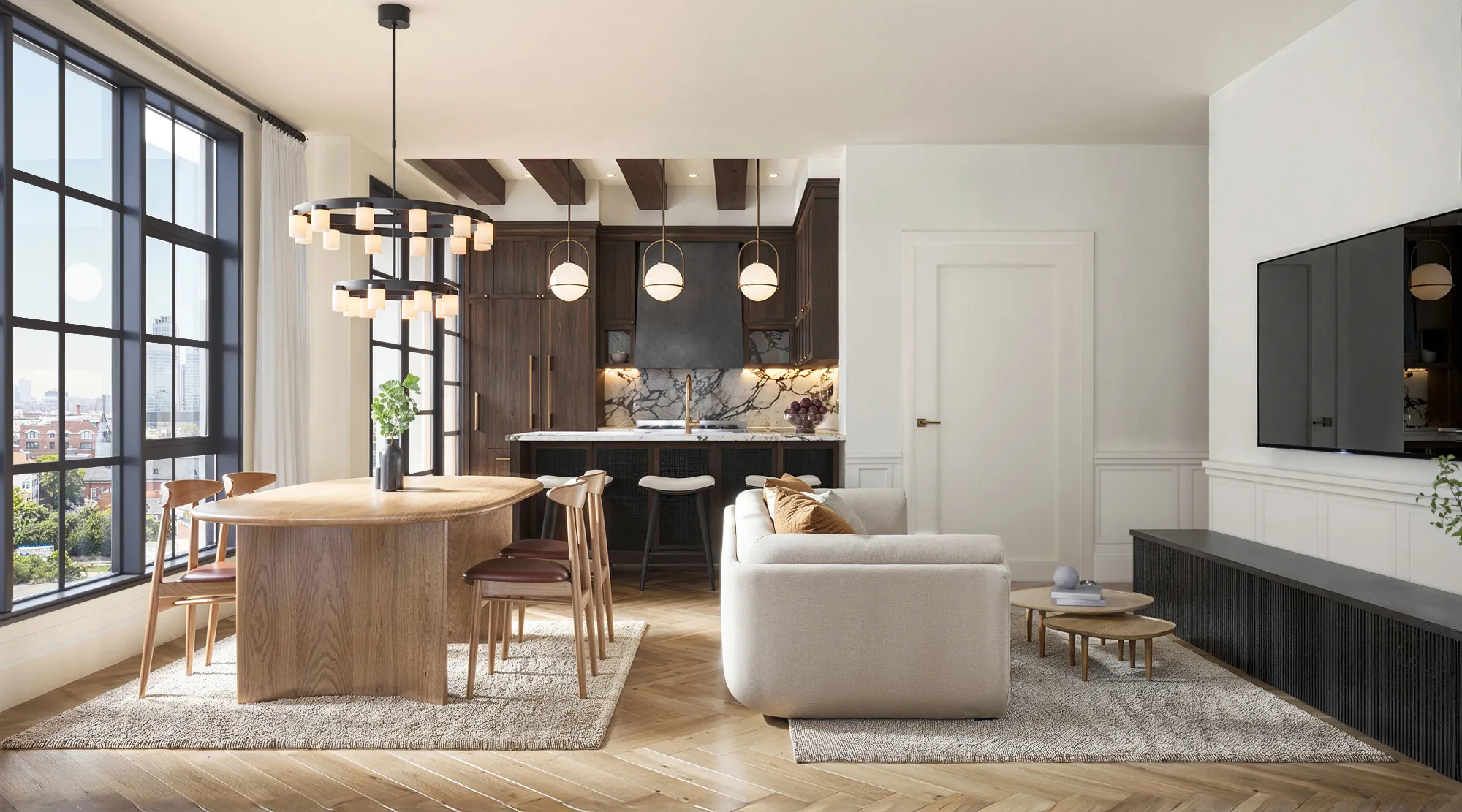 Living and dining interior rendering