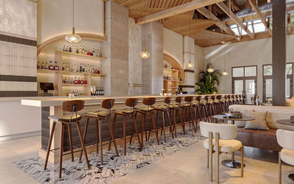 interior 3d rendering show a restruant in sanf fransisco - american bites