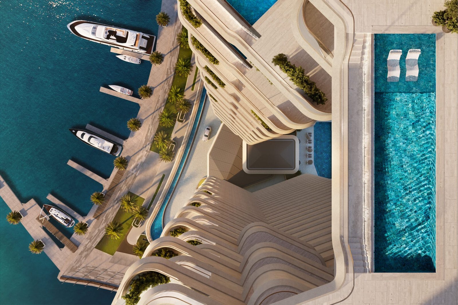 birds eye render of building