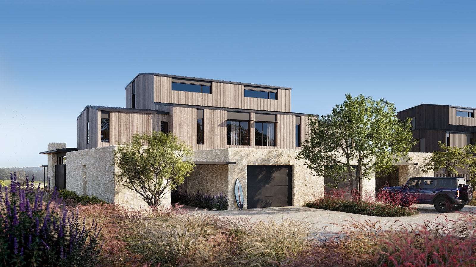 Austin Surf Club with private pool and outdoor living space – 3D architectural rendering