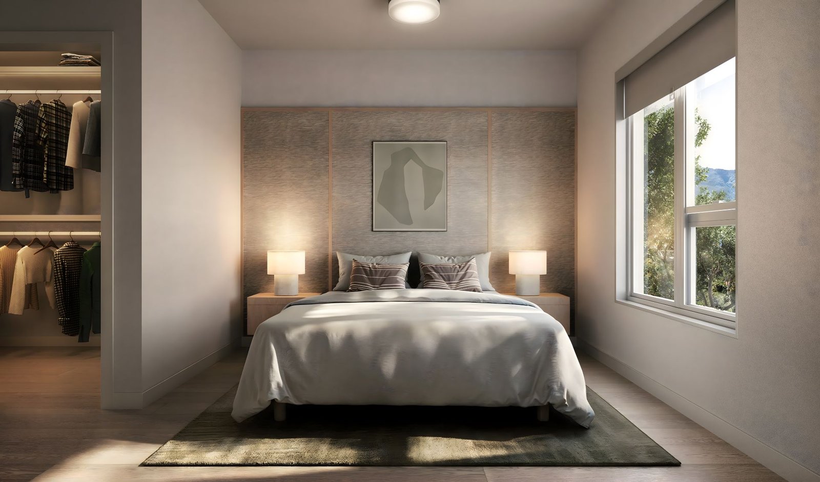 3d interior rendering showing a condo muse guilford in surrey vancouver bedroom