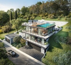 Exterior 3D rendering illustrating architectural rendering basics
