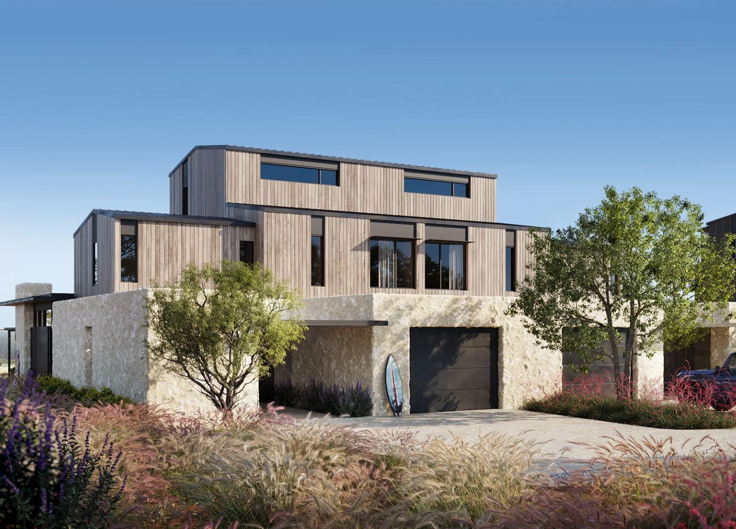 Austin Surf Club with private pool and outdoor living space – 3D architectural rendering