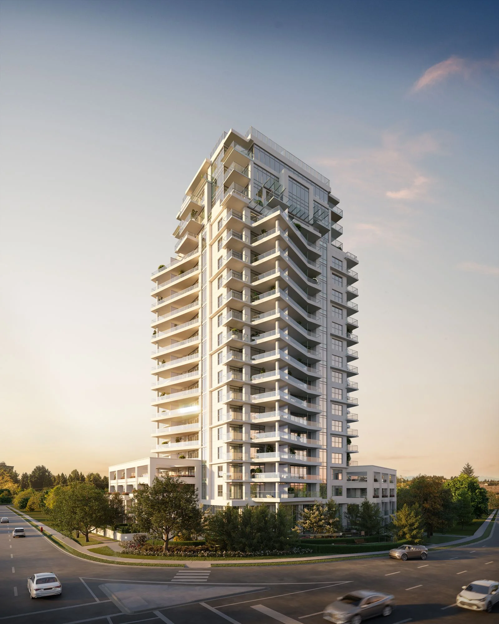 3D exterior rendering of Vivere condo, Canada