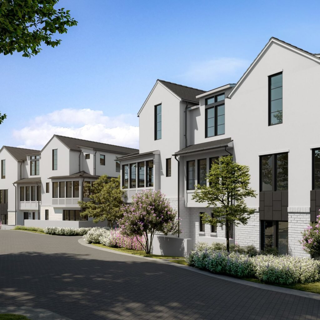 3D exterior aerial rendering showing Addie Westlake community in Austin, Texas