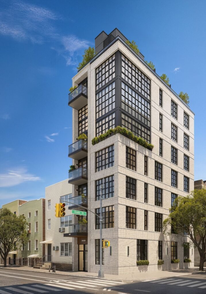 3d exterior rendering showing a residential building at 402 union avenue NYC - Orson Williambsburg