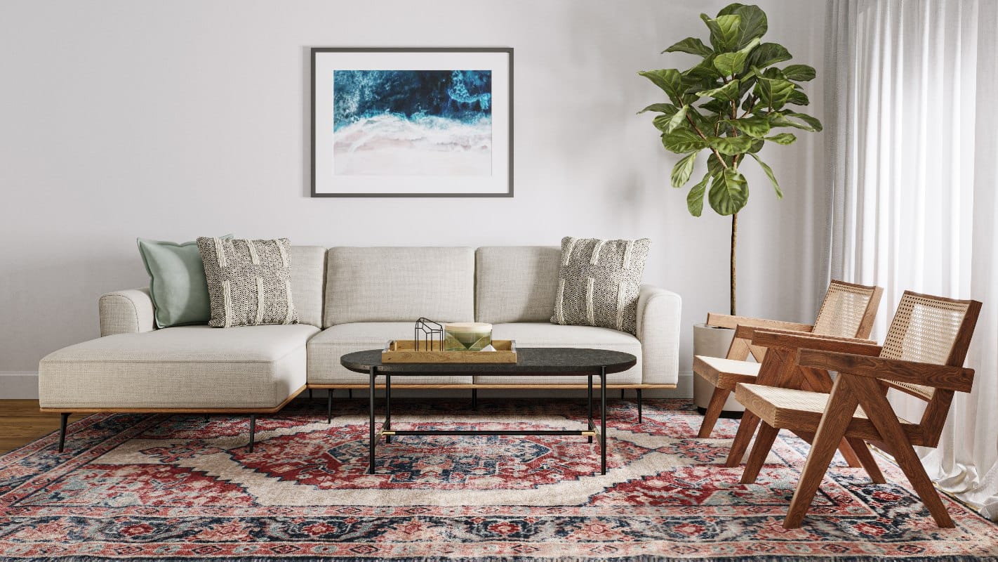 3D product rendering of furniture in a living room