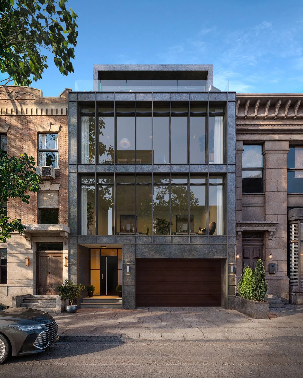 Exterior 3D rendering for design approval of a contemporary private residence in Manhattan, NYC