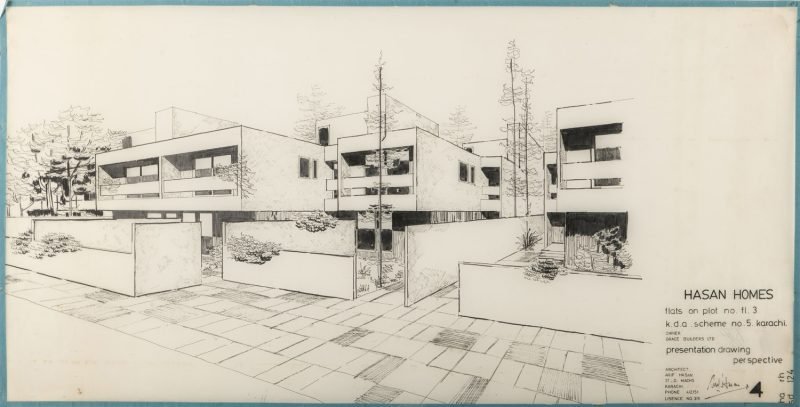 Arif Hasan, Hasan Homes (1972). Ink on tracing paper, 25.5 x 87 cm. Courtesy of the Architect.
