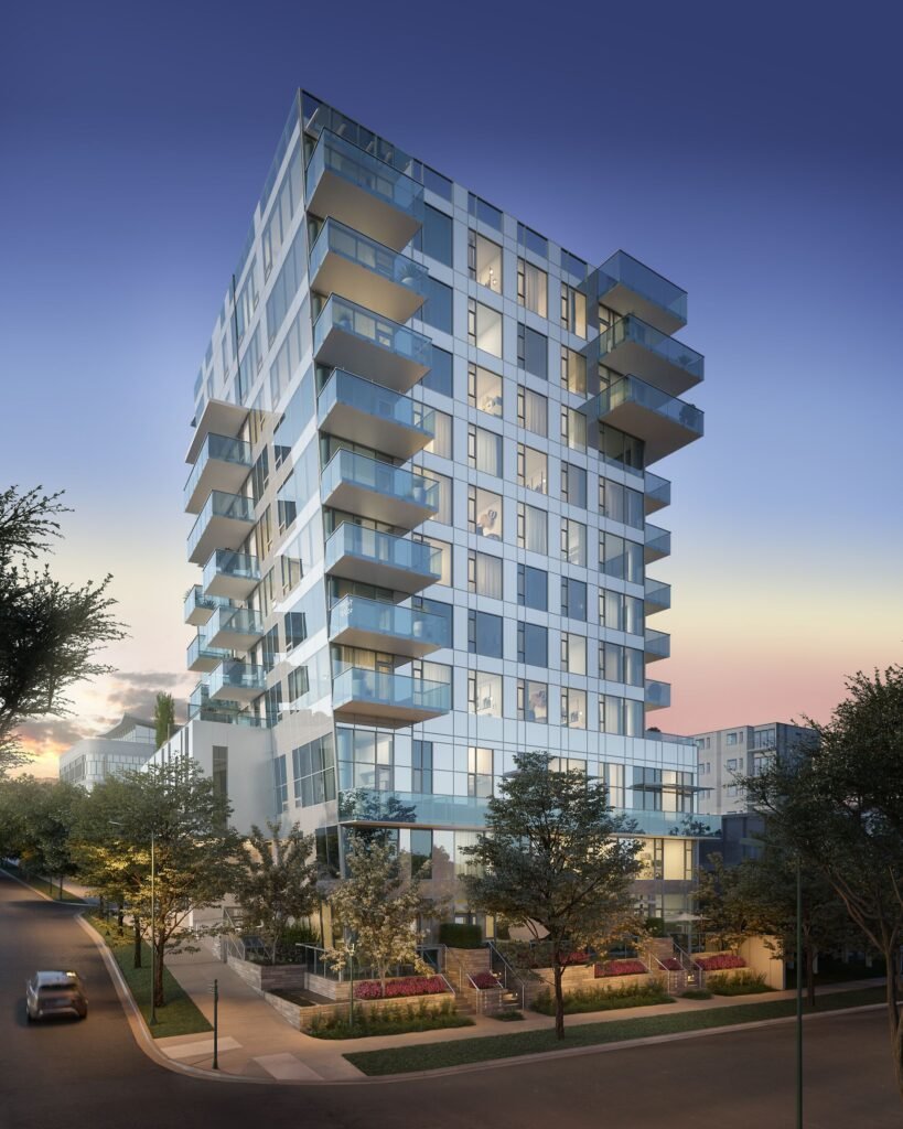 3D exterior rendering of Italia by Solterra condominium in Vancouver, BC