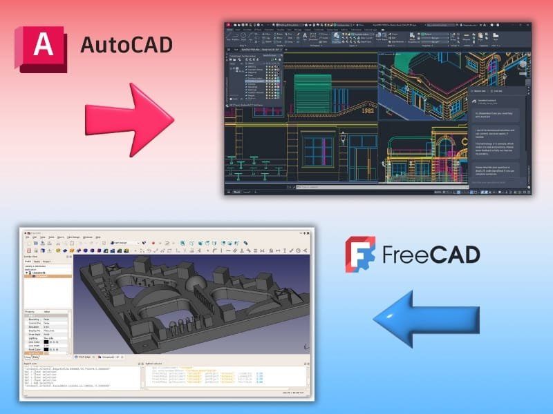 FreeCAD vs AutoCAD interface comparison