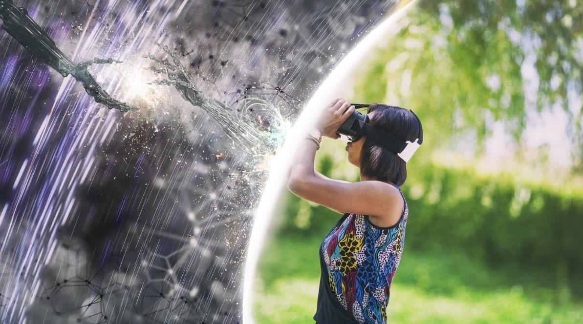 woman with 3D headset representing the future of 3D rendering