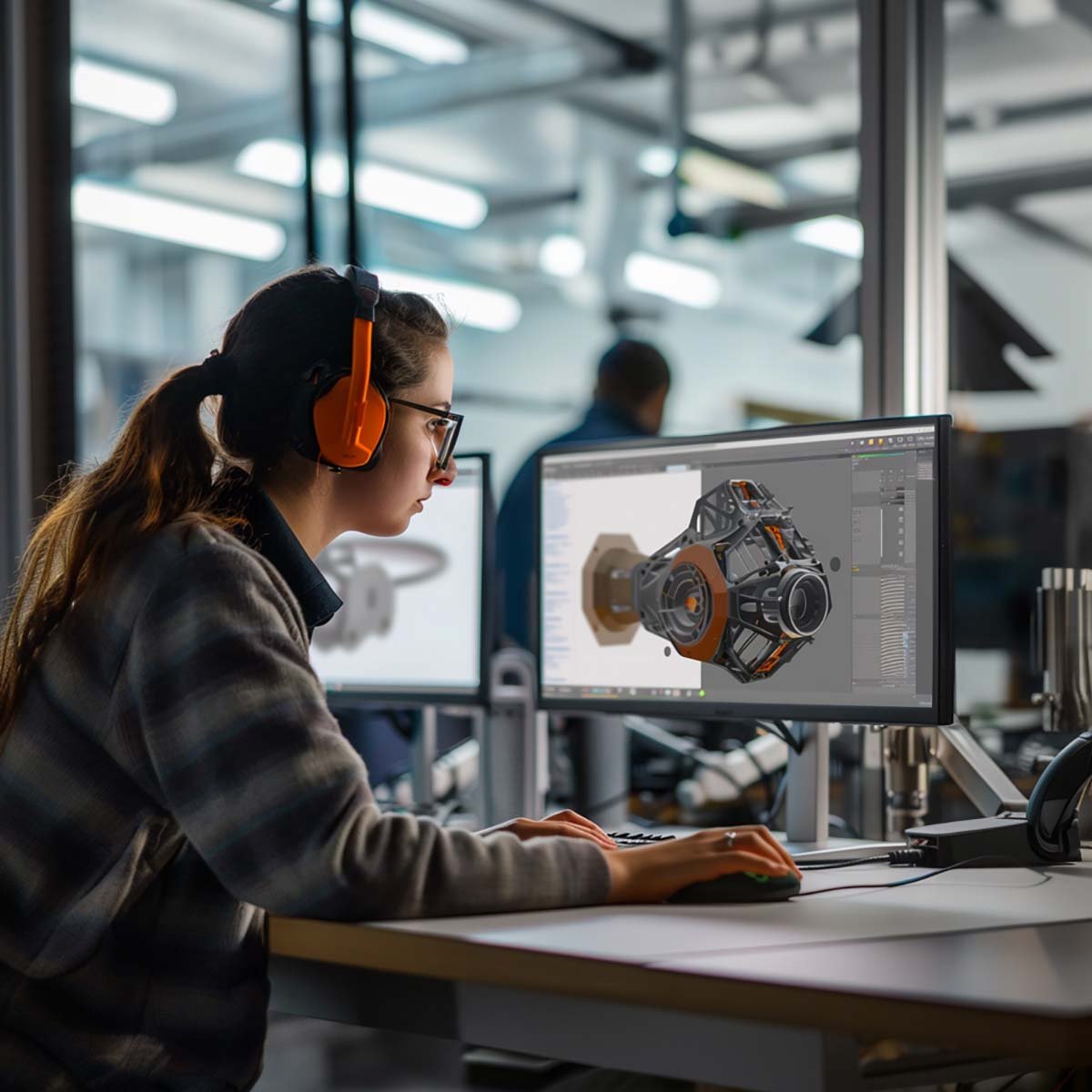 women working on industrial design product rendering