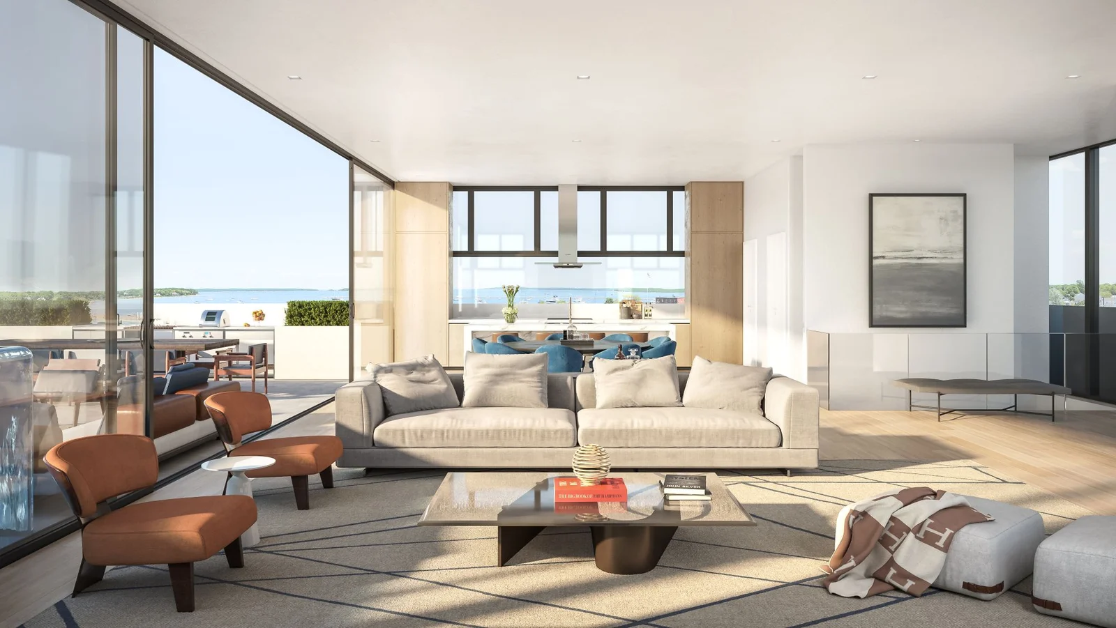 Luxury interior 3D rendering of a modern kitchen and dining space at Sankari Place, Dubai, featuring a green marble island, bespoke cabinetry, and lifestyle-focused residential design.