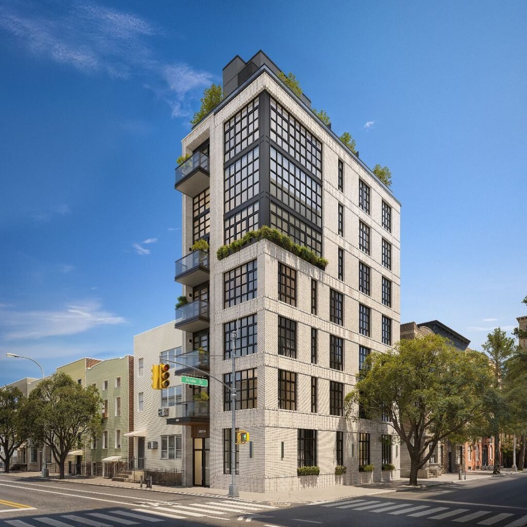 3D rendering of modern townhouse building at 402 Union Avenue in Williamsburg Brooklyn