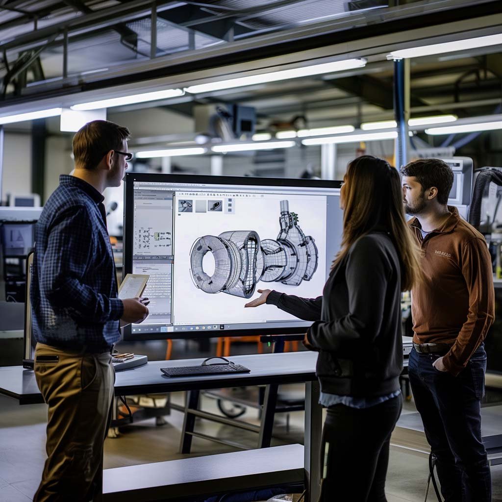 team presentation showing industrial rendering