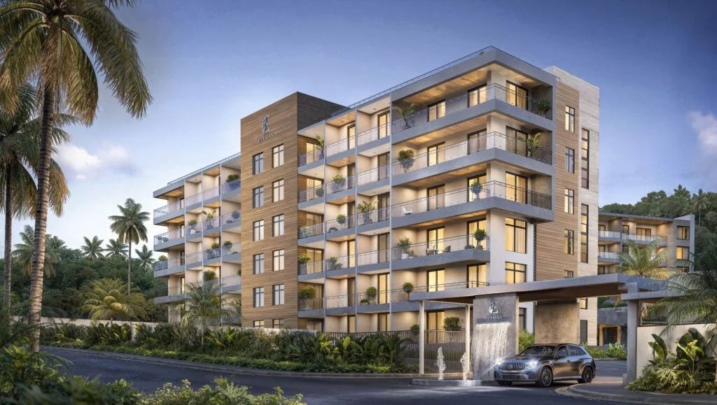3D rendering of The Elysian Jamaica luxury resort exterior entrance in Montego Bay