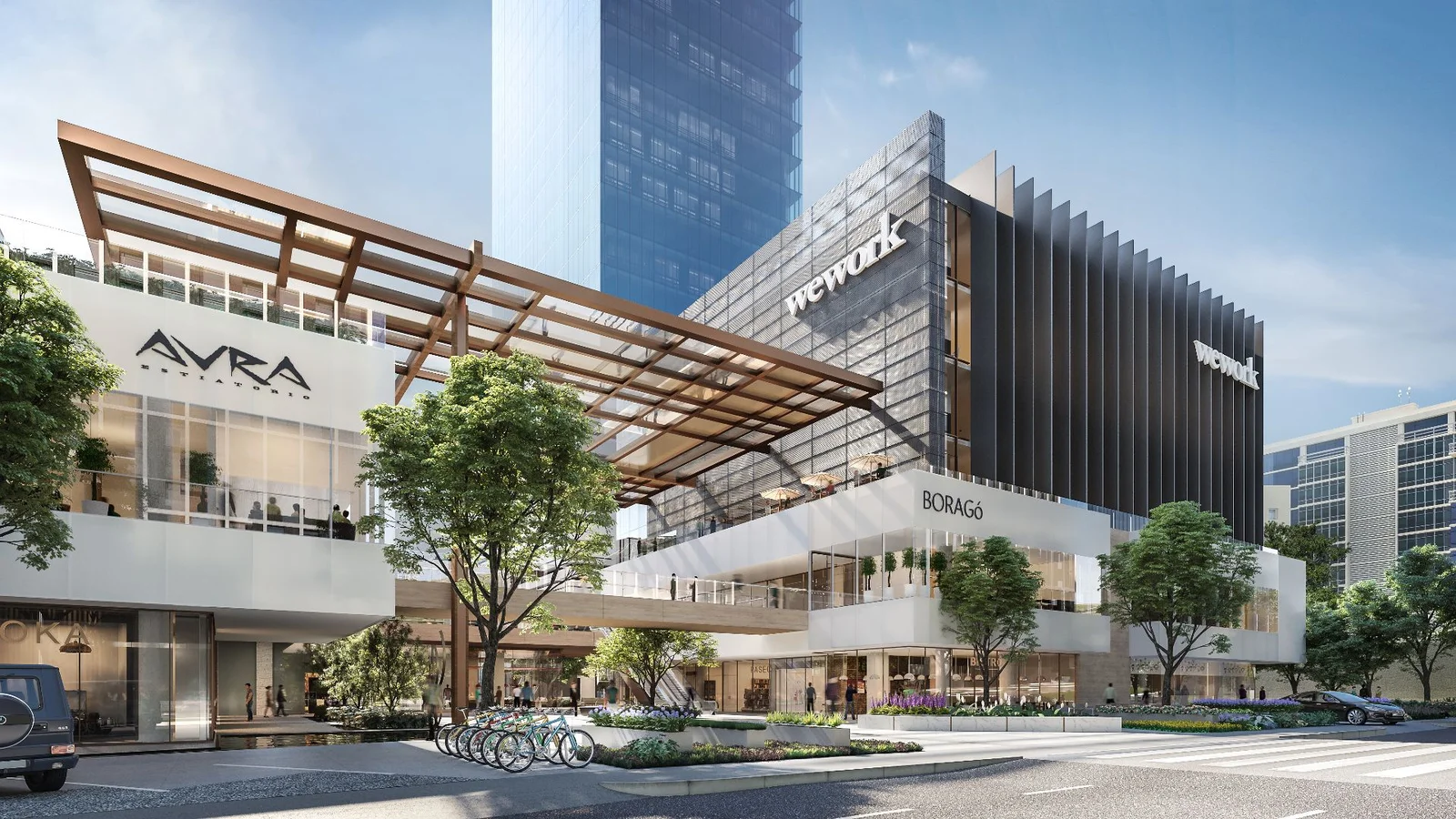Aerial-level 3D rendering of the Armida mixed-use neighborhood in Monterrey, Mexico for design approval