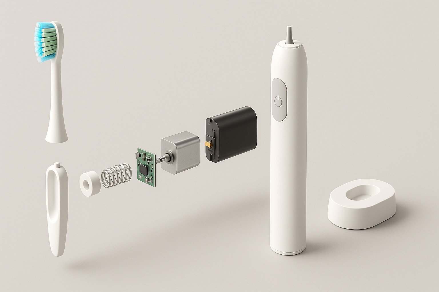 exploded view of a tooth brush